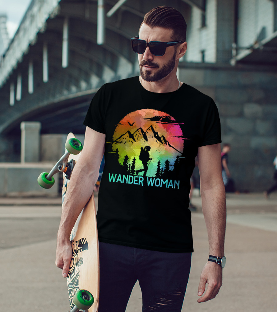 Wander Woman Hiking Adventure Rainbow Mountain Sunset T-Shirt