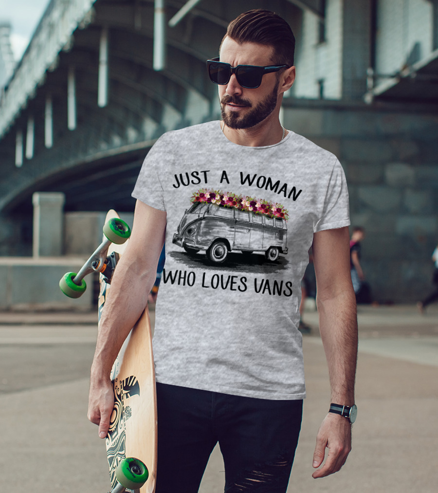 Just A Woman Who Loves Vans Vintage Style With Floral Accents T-Shirt
