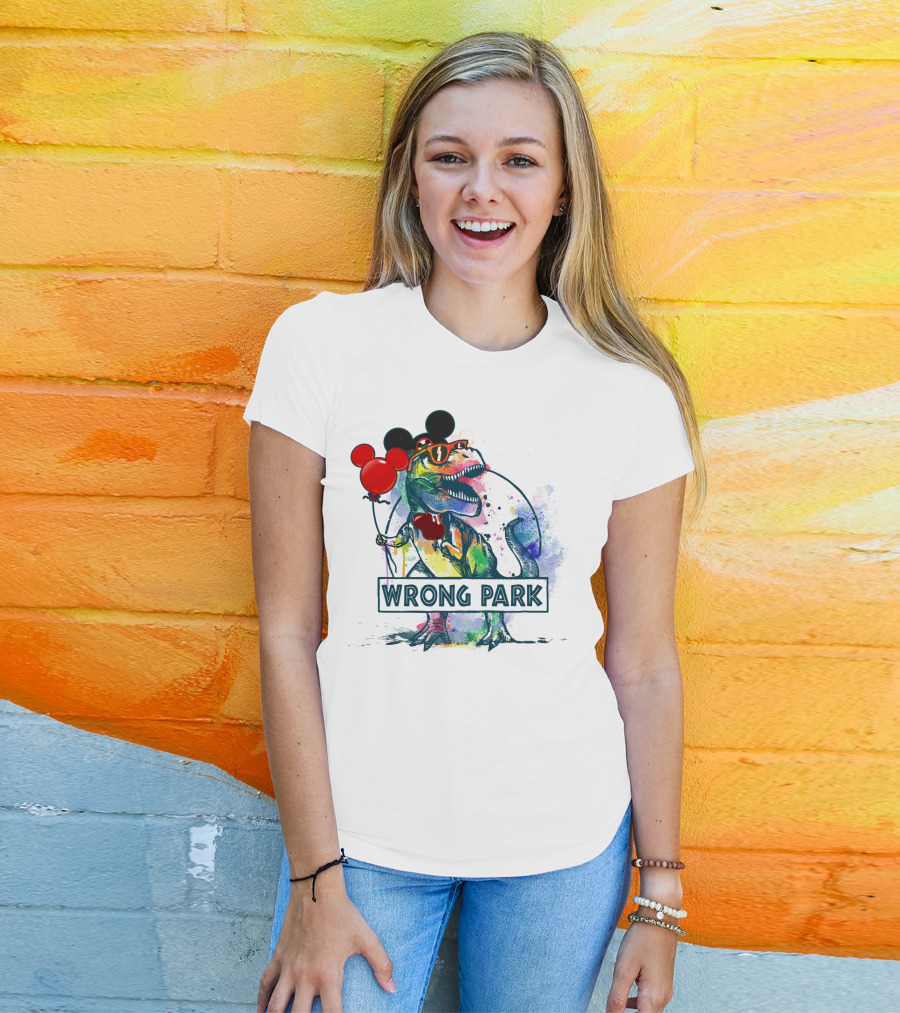Wrong Park T Rex With Mickey Ears And Balloon T-Shirt