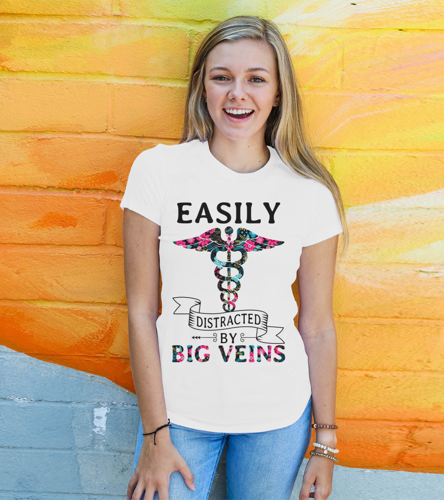 Easily Distracted By Big Veins Caduceus Floral T-Shirt