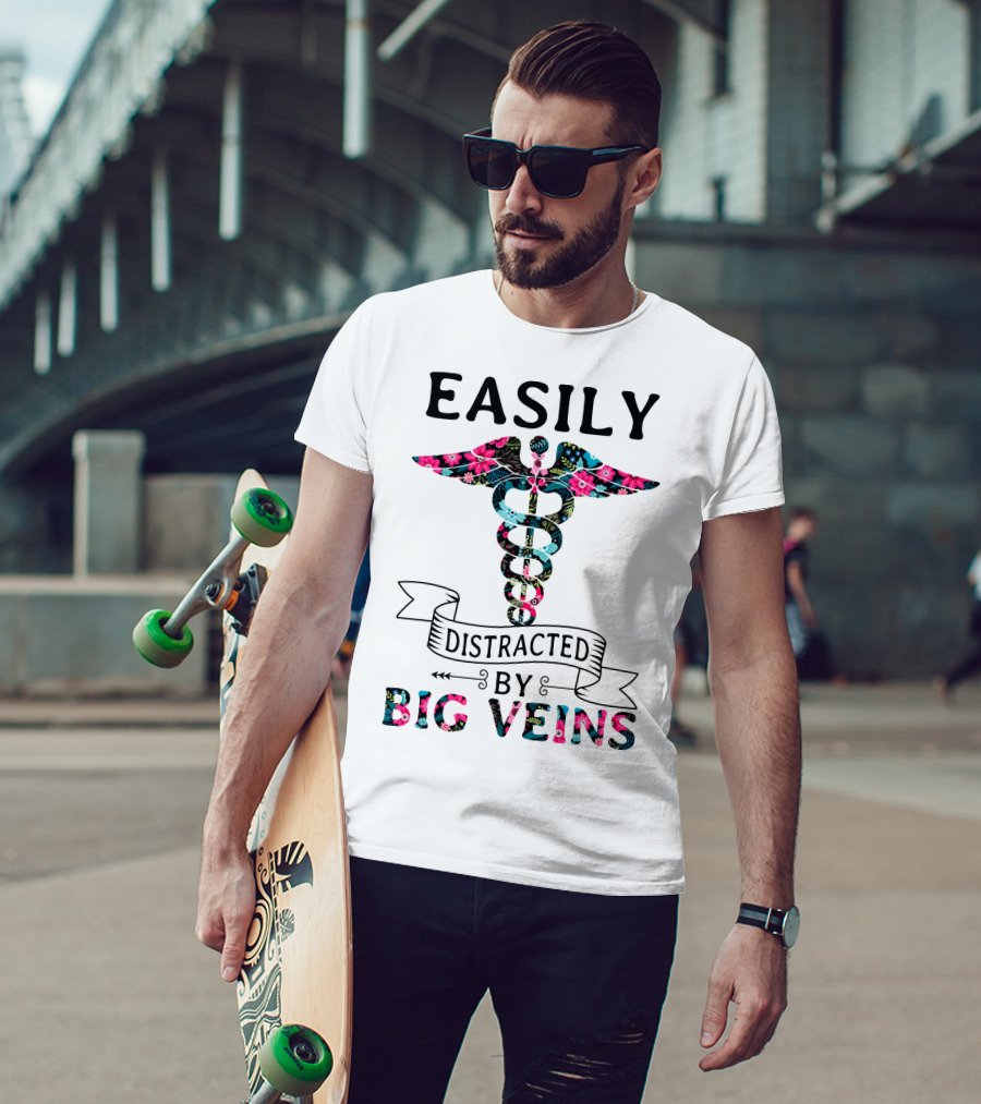 Easily Distracted By Big Veins Caduceus Floral T-Shirt