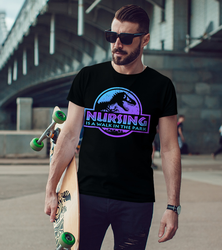 Nursing Is A Walk In The Park Dinosaur Emblem T-Shirt