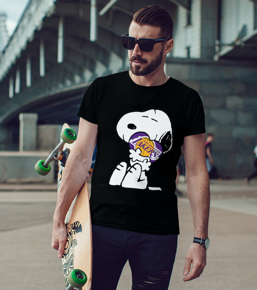 Snoopy Hugging Los Angeles Lakers Basketball T-Shirt