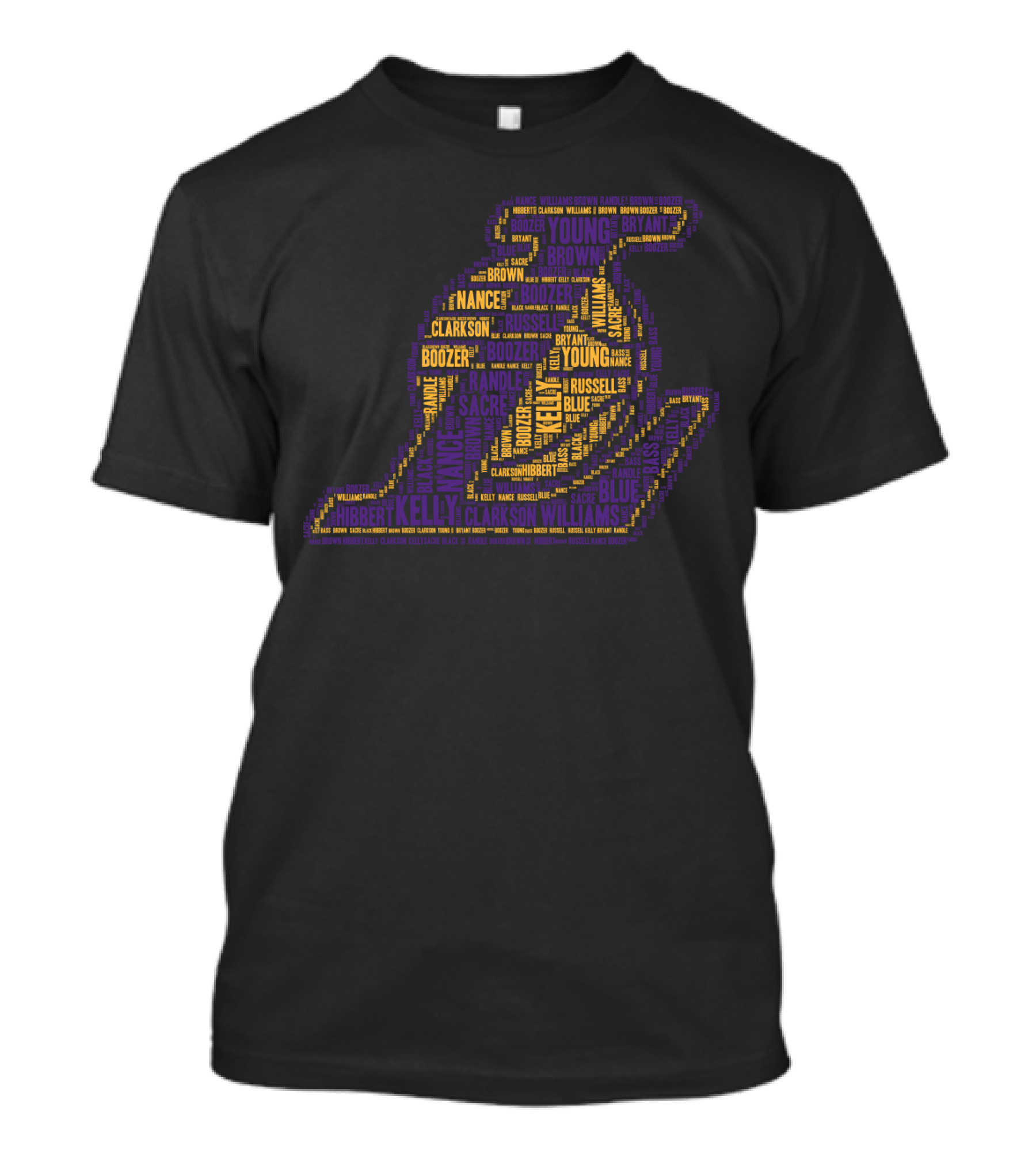 Los Angeles Lakers Word Cloud Logo Featuring Bryant Clarkson Russell Boozer And Young T-Shirt