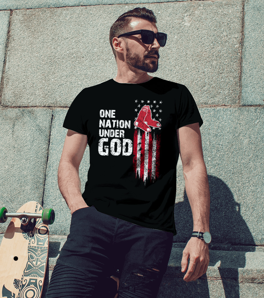 One Nation Under God Boston Red Sox American Flag Socks Stars Stripes T-Shirt