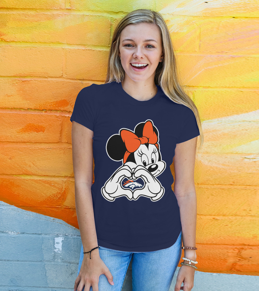 Minnie Mouse Heart Hands Denver Broncos T-Shirt