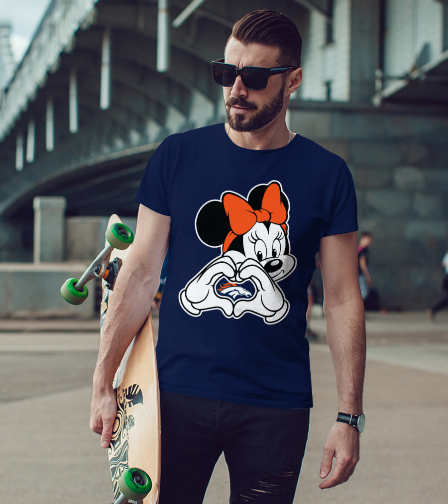 Minnie Mouse Heart Hands Denver Broncos T-Shirt