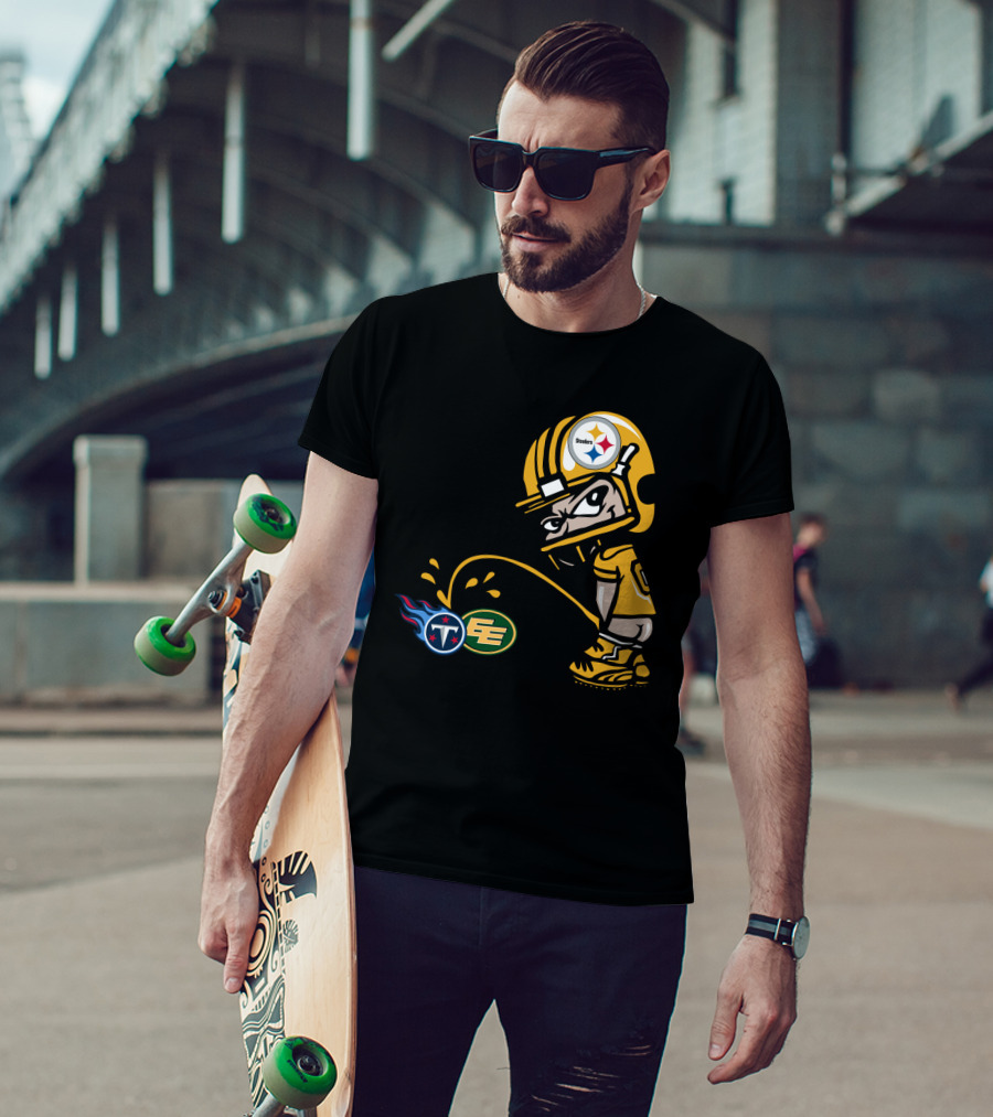 Pittsburgh Steelers Humorous Rivalry Character With Titans And Eagles Logos T-Shirt