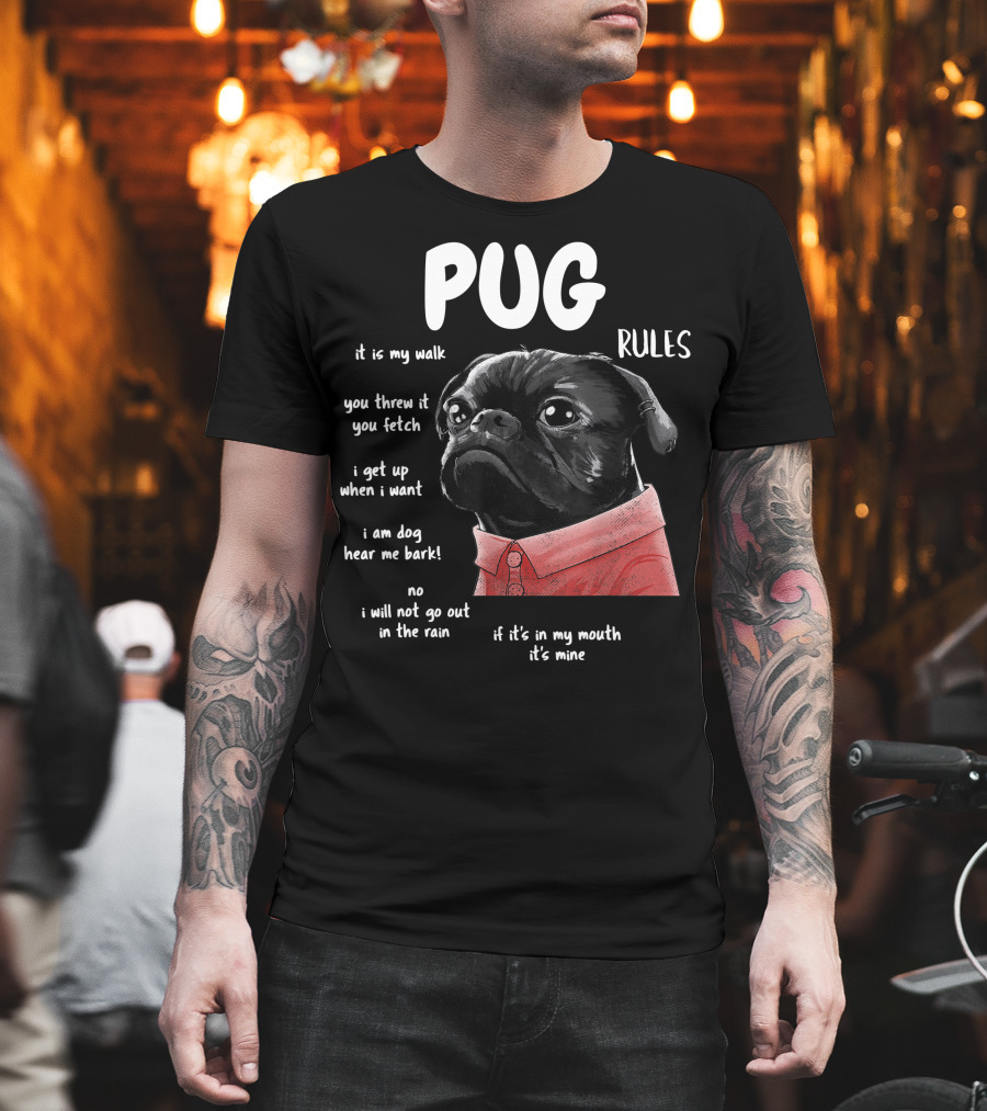 Pug Rules Funny Black Pug Christmas Shirt Phrases T-Shirt