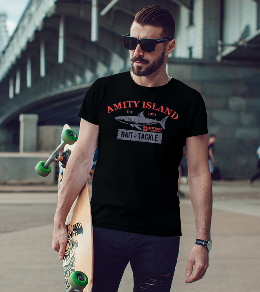 Amity Island Est. 1974 Surfing Equipment Bait And Tackle T-Shirt