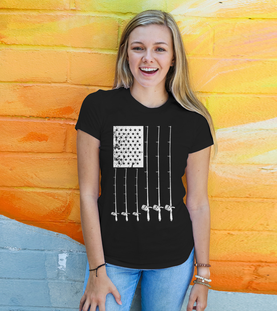 Fishing Rods American Flag Stars T-Shirt
