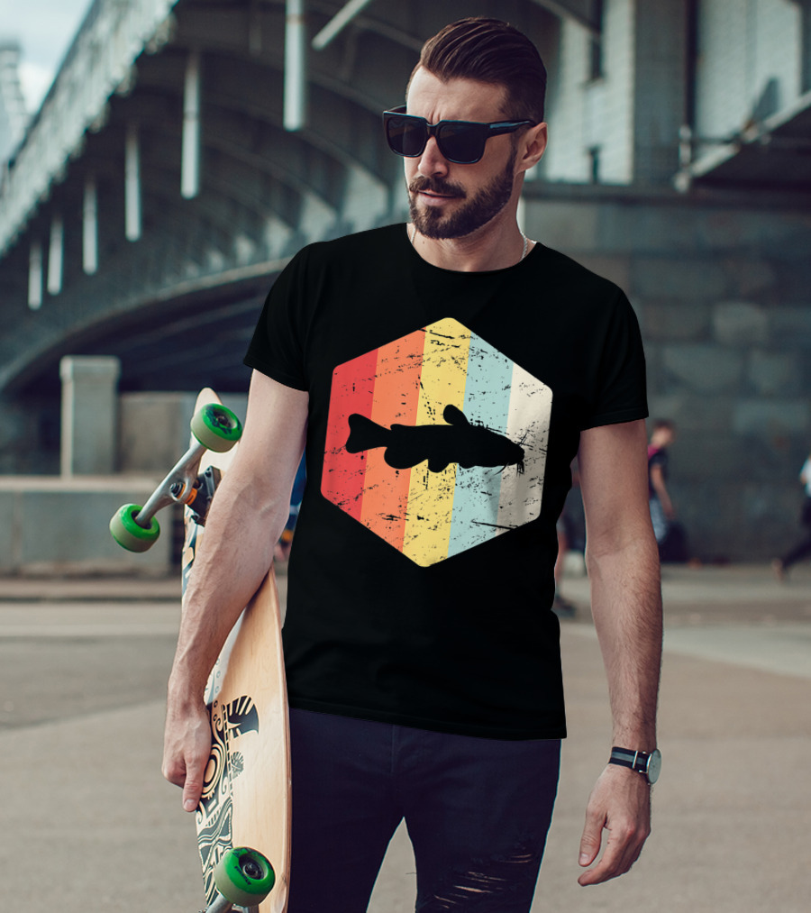 Retro Vintage Catfish Fresh Water Fish Fishing Stripes T-Shirt
