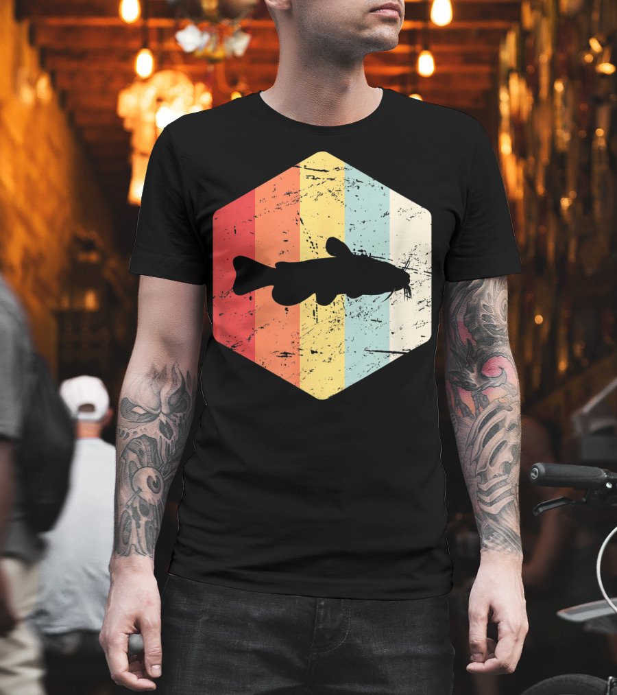 Retro Vintage Catfish Fresh Water Fish Fishing Stripes T-Shirt