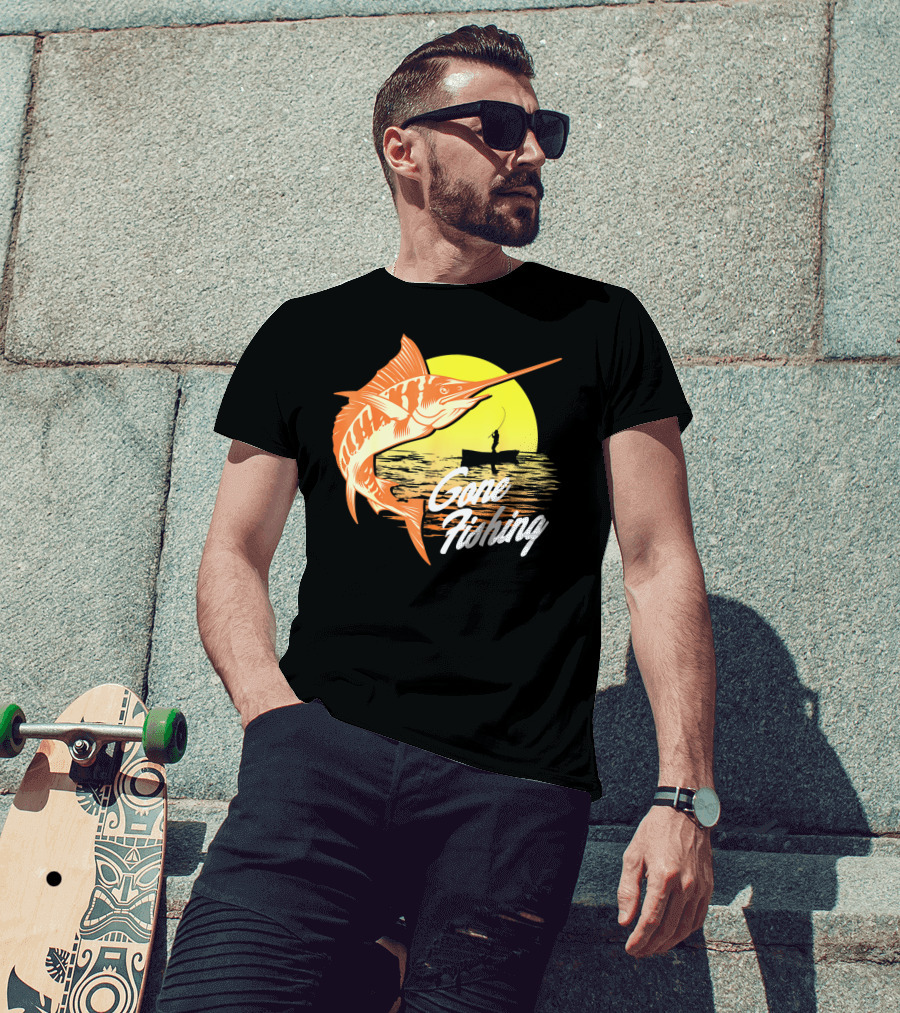 Gone Fishing Swordfish Sunrise Fishing Scene T-Shirt