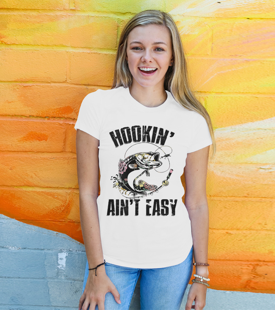 Hookin' Ain't Easy Funny Fishing Flower T-Shirt
