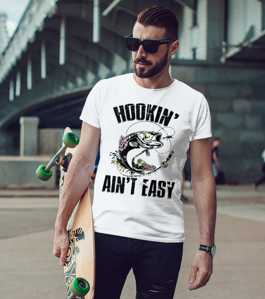Hookin' Ain't Easy Funny Fishing Flower T-Shirt