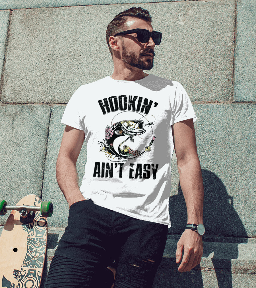 Hookin' Ain't Easy Funny Fishing Flower T-Shirt