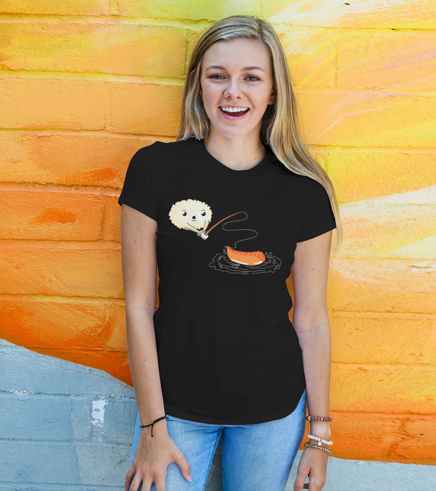 Kawaii Sushi Fishing Cute Japanese Food Lover Fishing Lover Playful Salmon Anime T-Shirt