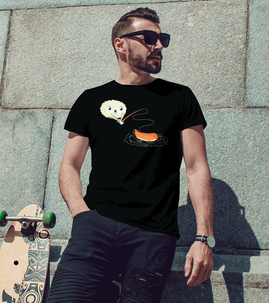 Kawaii Sushi Fishing Cute Japanese Food Lover Fishing Lover Playful Salmon Anime T-Shirt