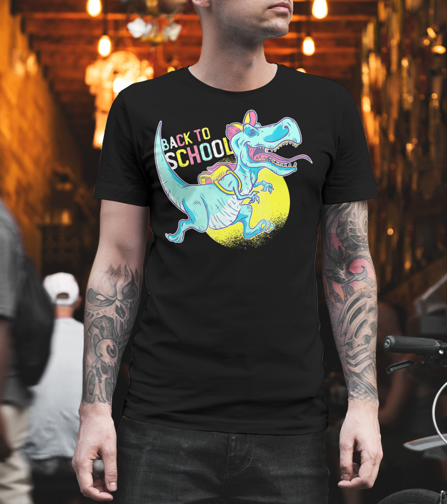 Back to School T-Rex Dinosaur with Backpack and Cap T-Shirt