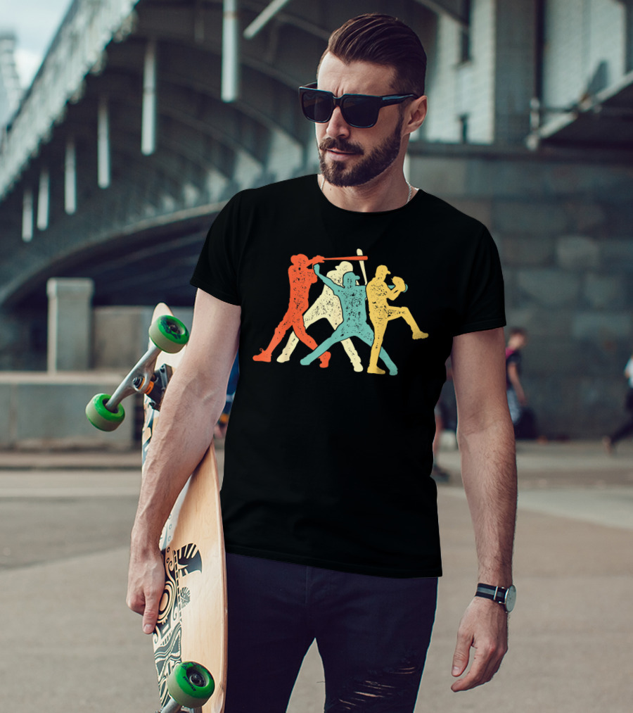 Vintage Baseball Trio Catcher Pitcher Batter T-Shirt
