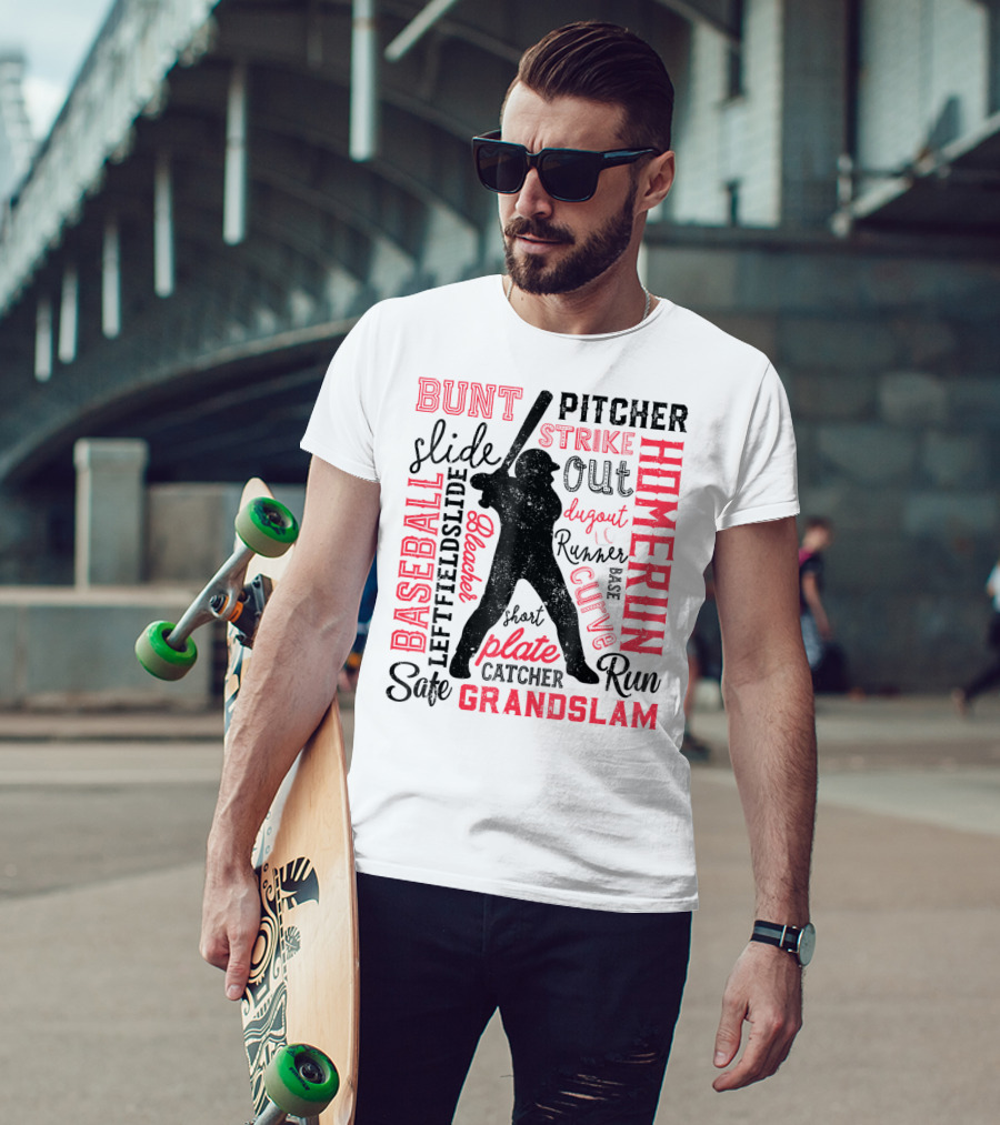 Baseball Men Batter Pitcher Catcher Homerun Grandslam Dugout Plate Strike T-Shirt