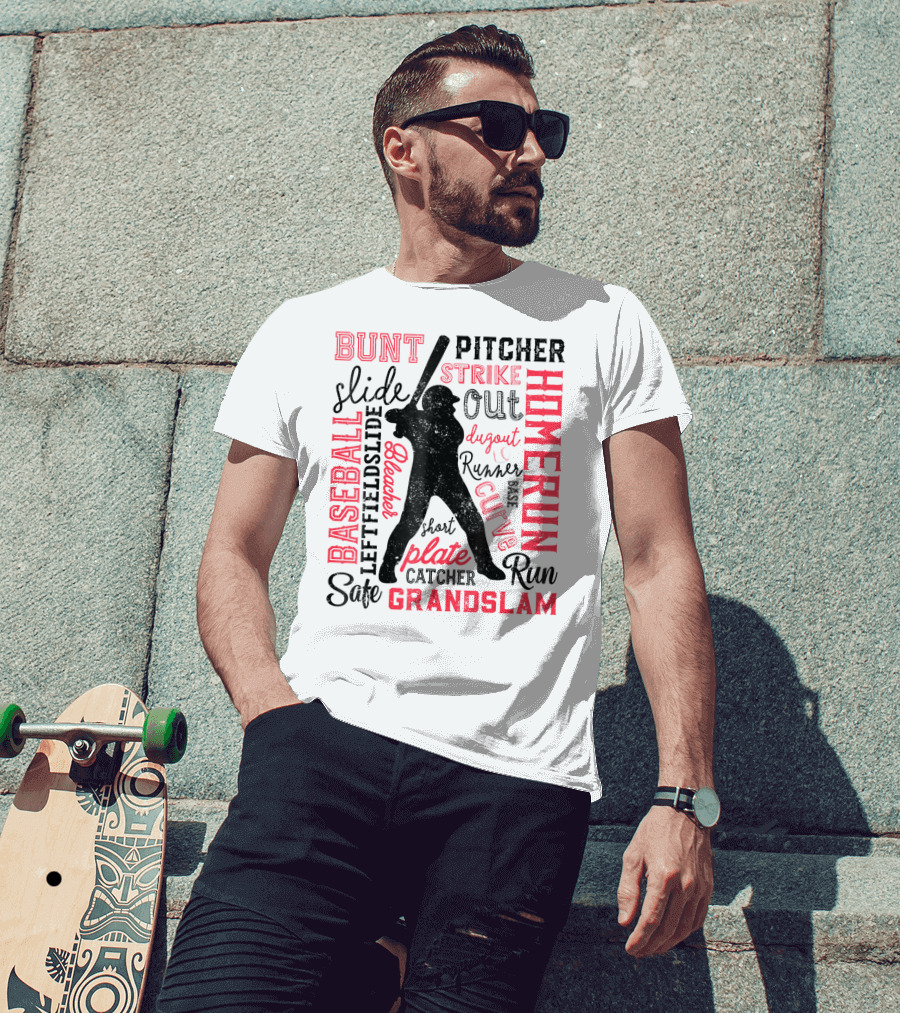 Baseball Men Batter Pitcher Catcher Homerun Grandslam Dugout Plate Strike T-Shirt