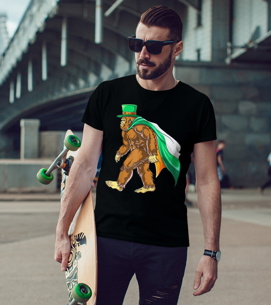 Bigfoot St Patricks Day Boys Leprechaun Irish Flag Sasquatch T-Shirt