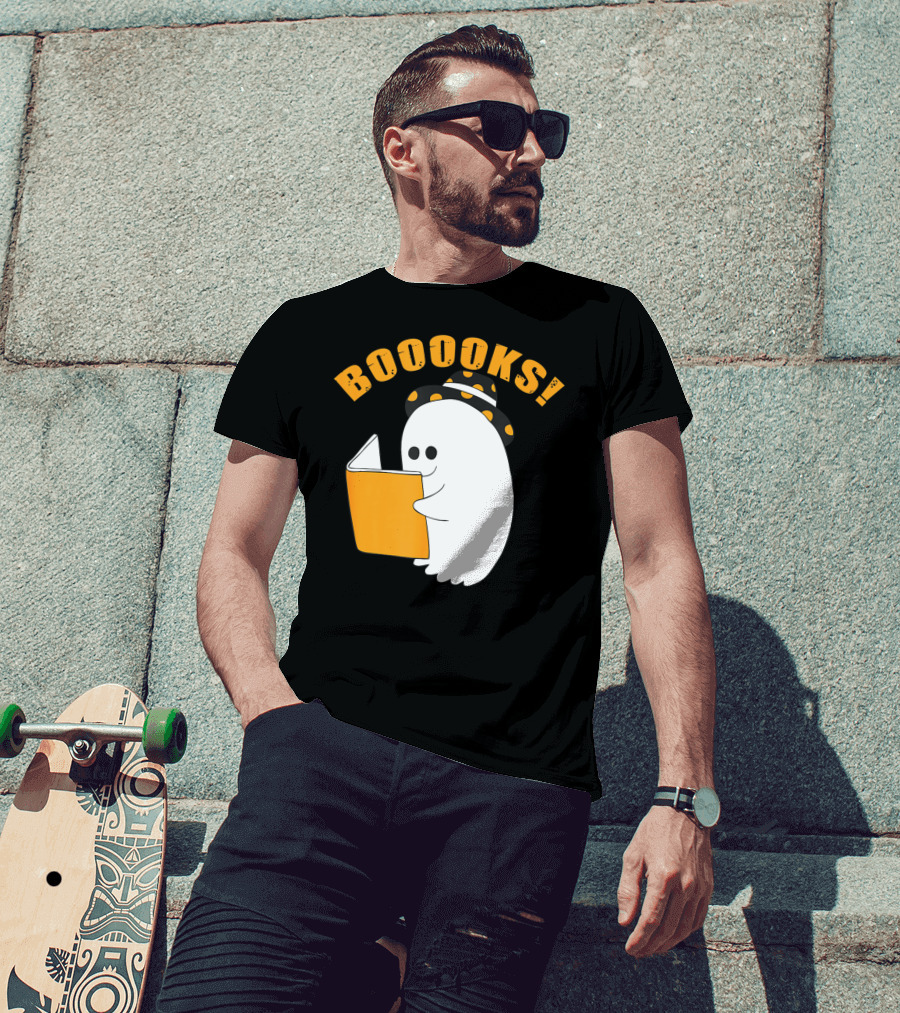 Booooks Cute Ghost Halloween Library Reading Books T-Shirt