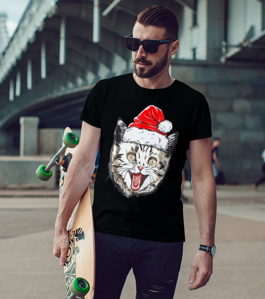 Festive Cat Santa Holiday Cheer T-Shirt
