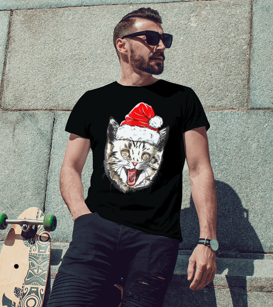 Festive Cat Santa Holiday Cheer T-Shirt