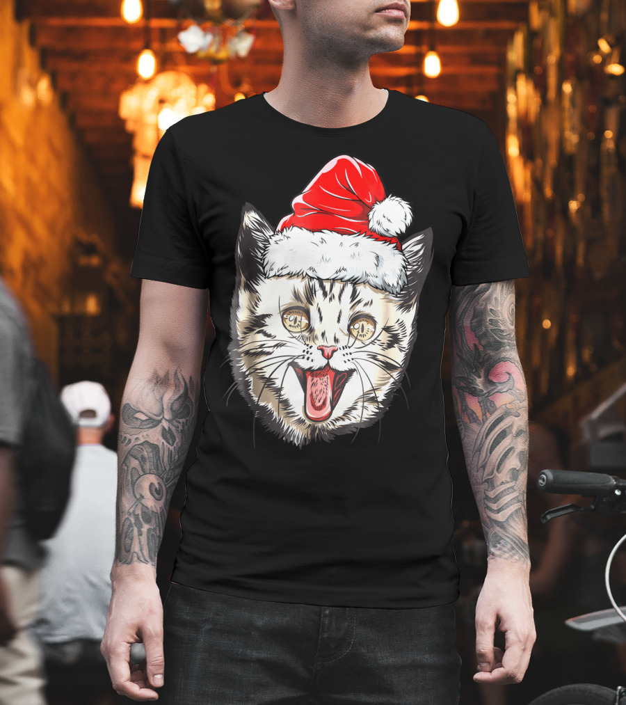 Festive Cat Santa Holiday Cheer T-Shirt
