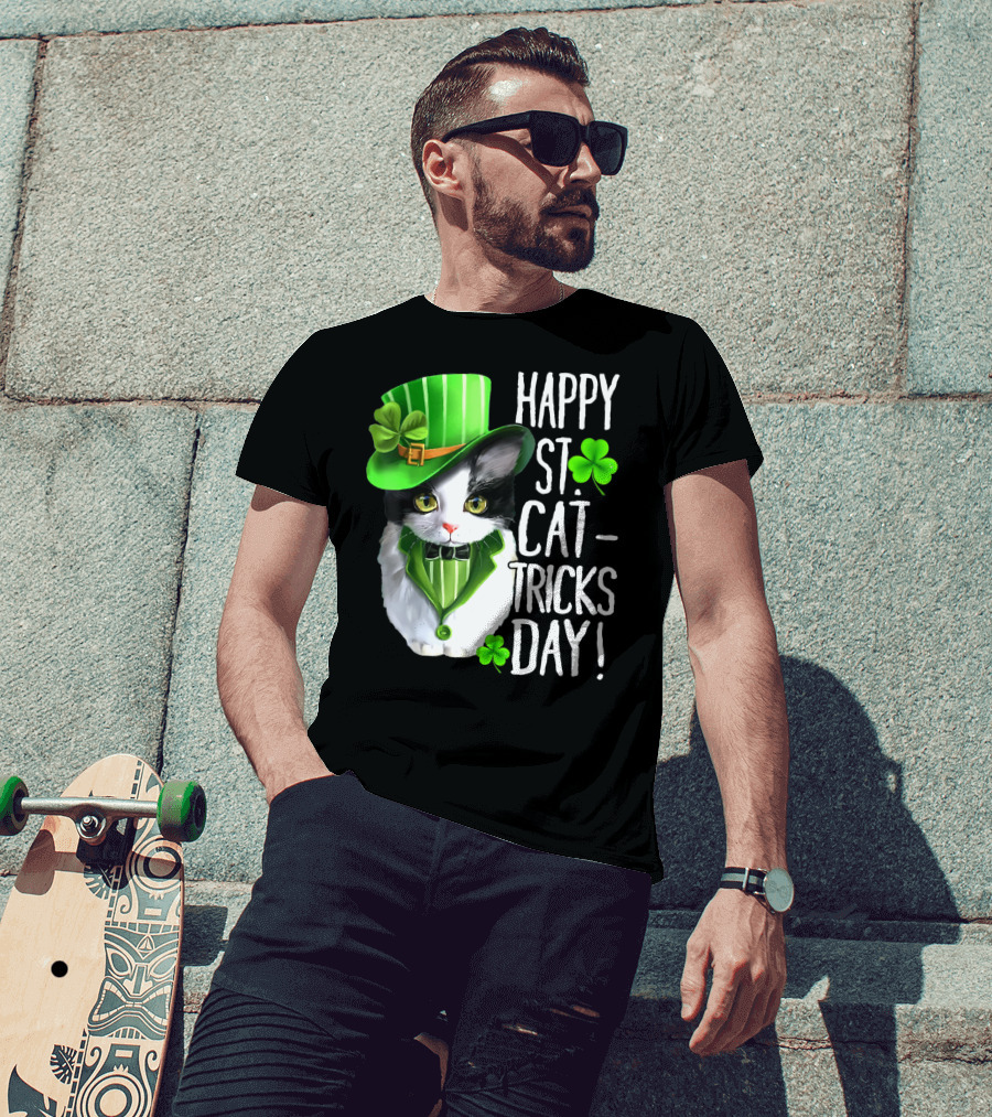 Happy St. Cat-Tricks Day Leprechaun Cat Shamrock T-Shirt