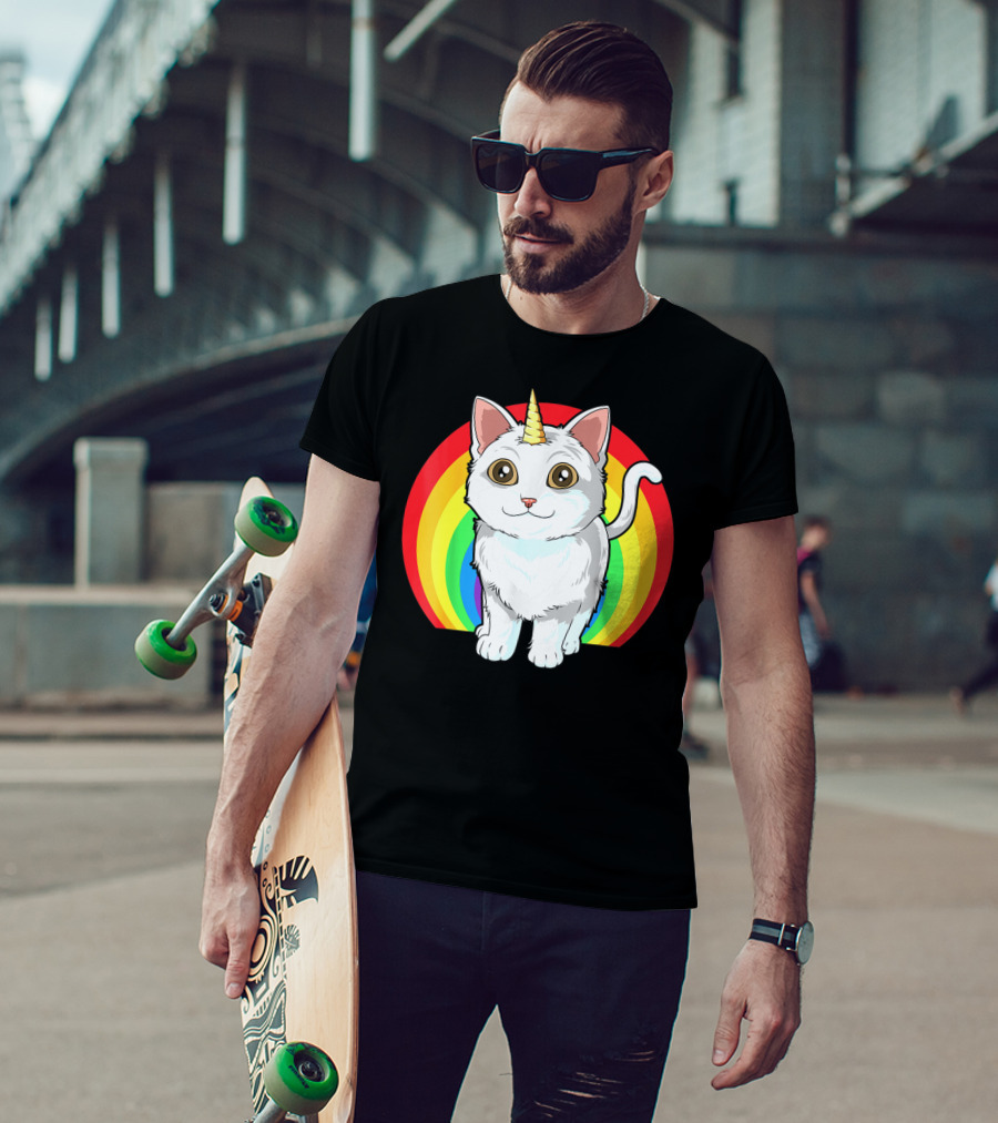 Rainbow Cat Unicorn Horn Kitten T-Shirt