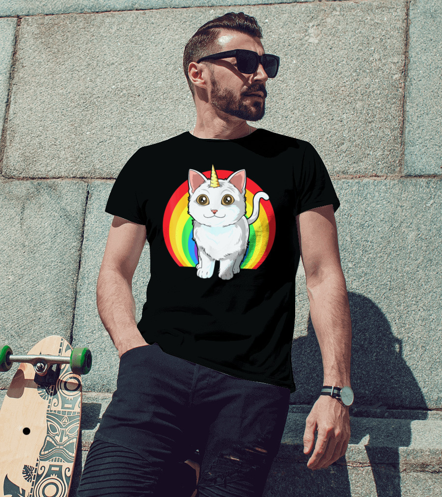 Rainbow Cat Unicorn Horn Kitten T-Shirt