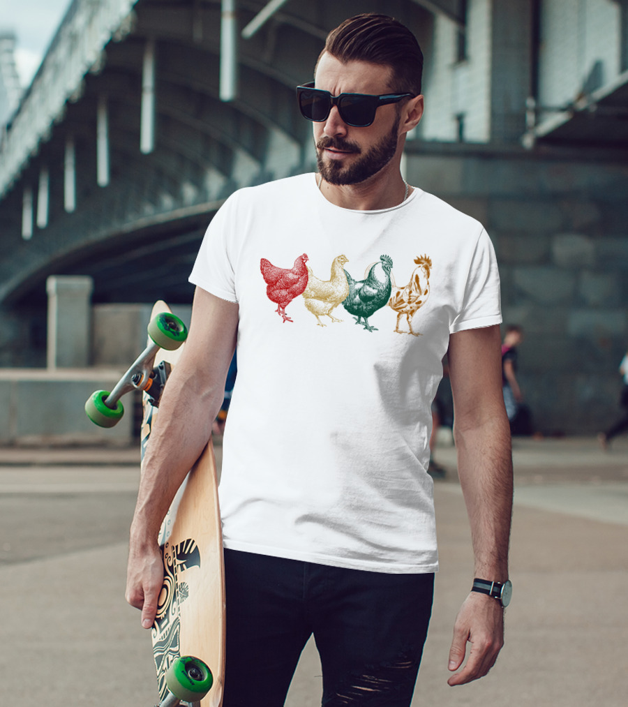 Vintage Colorful Chickens Farm Poultry Farmer T-Shirt