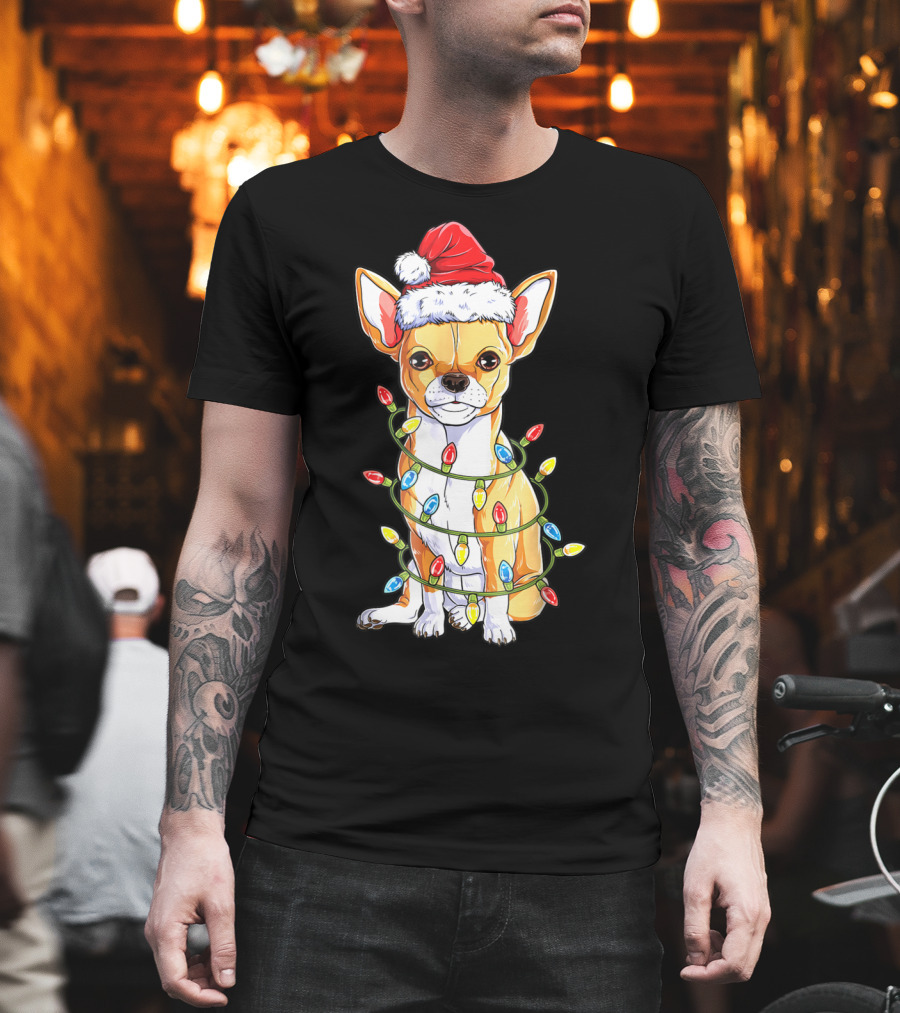 Chihuahua Christmas Santa Hat Holiday Lights Dog T-Shirt