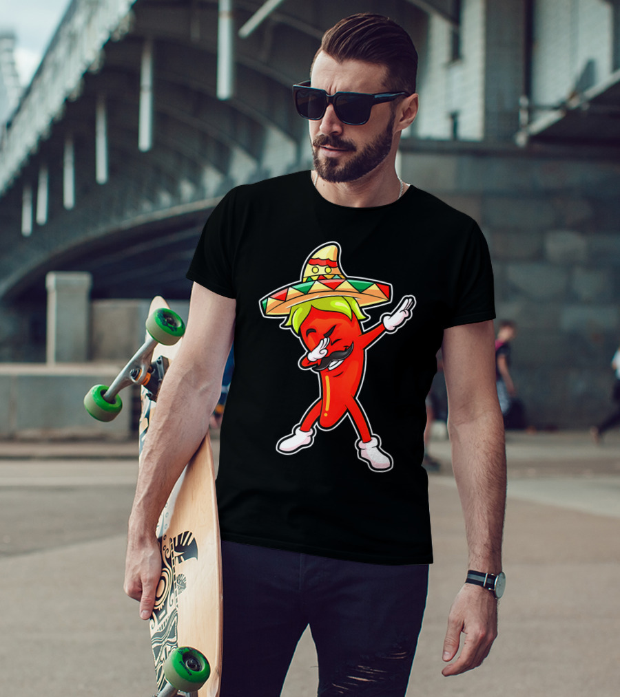 Chili Dabbing Pepper With Sombrero Mexican Hot Jalapeno Dab T-Shirt