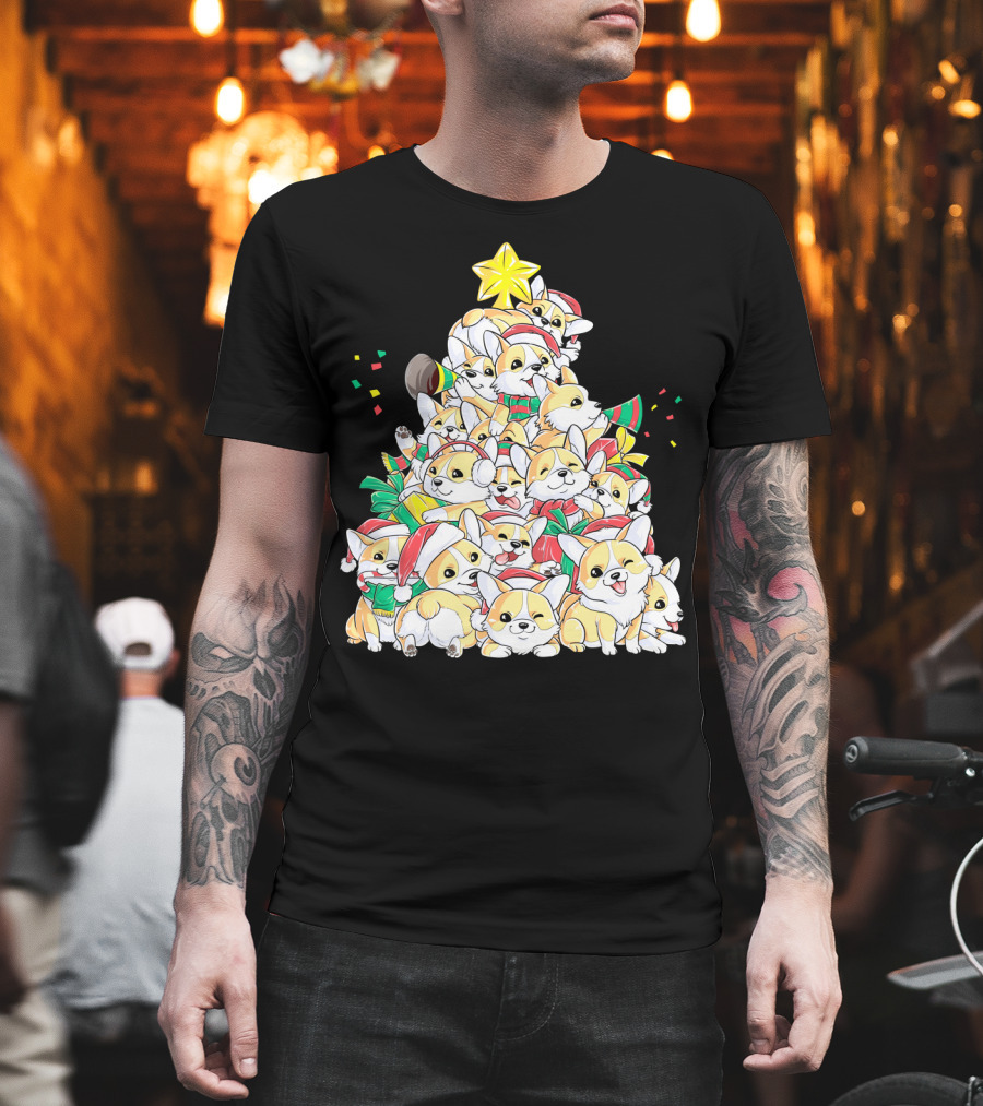 Corgi Christmas Merry Corgmas Xmas Tree Santa Hats T-Shirt