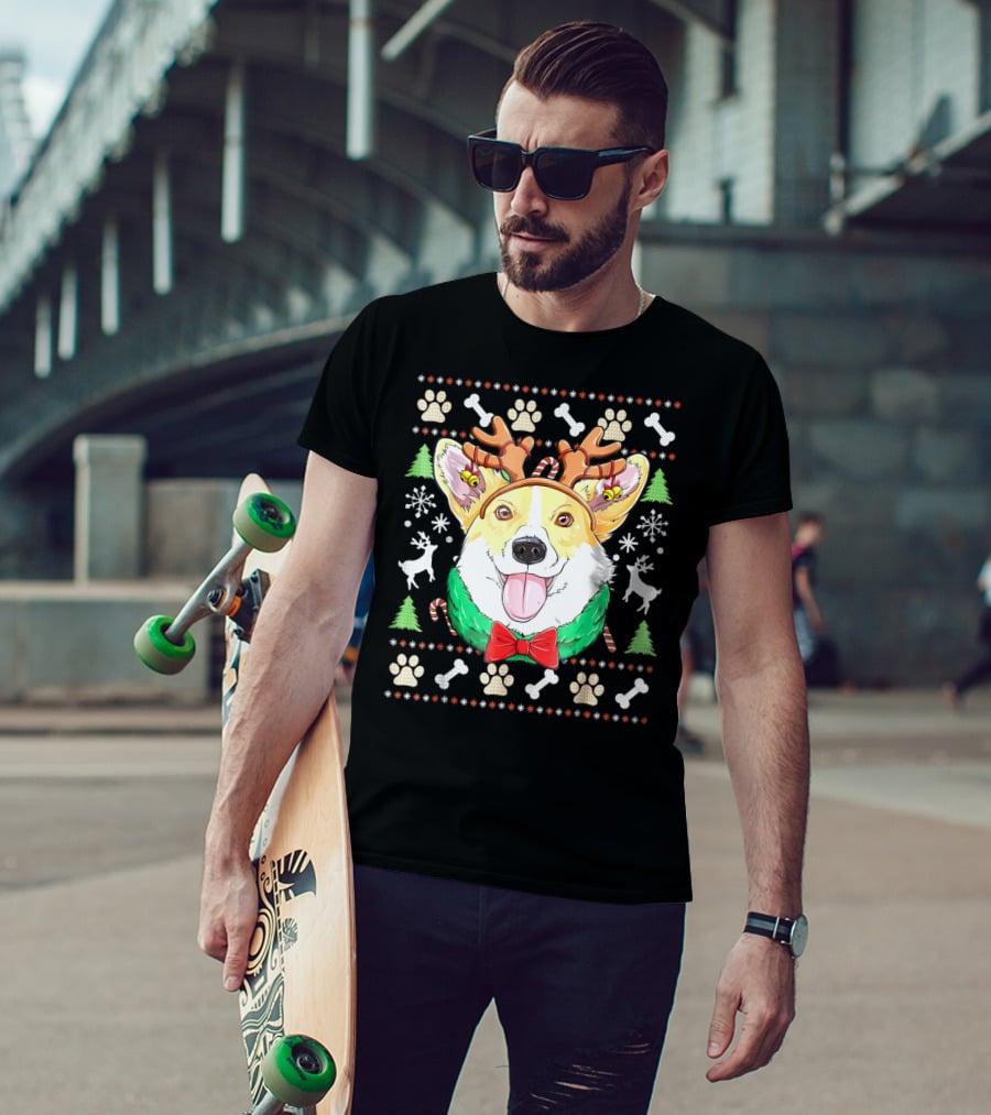 Corgi Christmas Reindeer Antlers Dog Ugly Sweater Xmas Girls T-Shirt