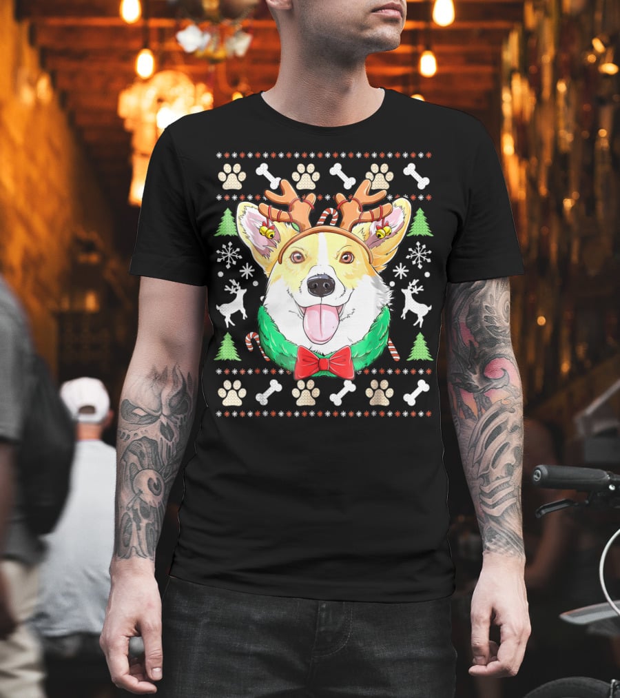 Corgi Christmas Reindeer Antlers Dog Ugly Sweater Xmas Girls T-Shirt
