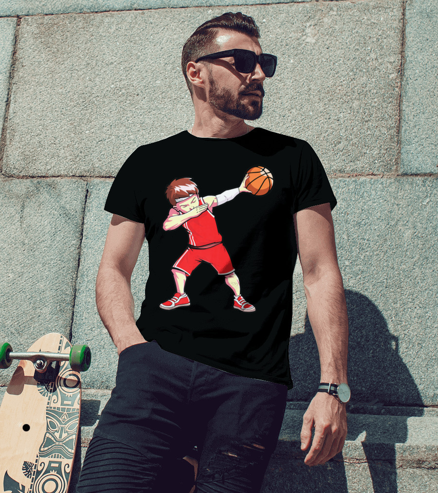 Dabbing Basketball Boy Dab Dance Player In Red Uniform Holding Ball T-Shirt