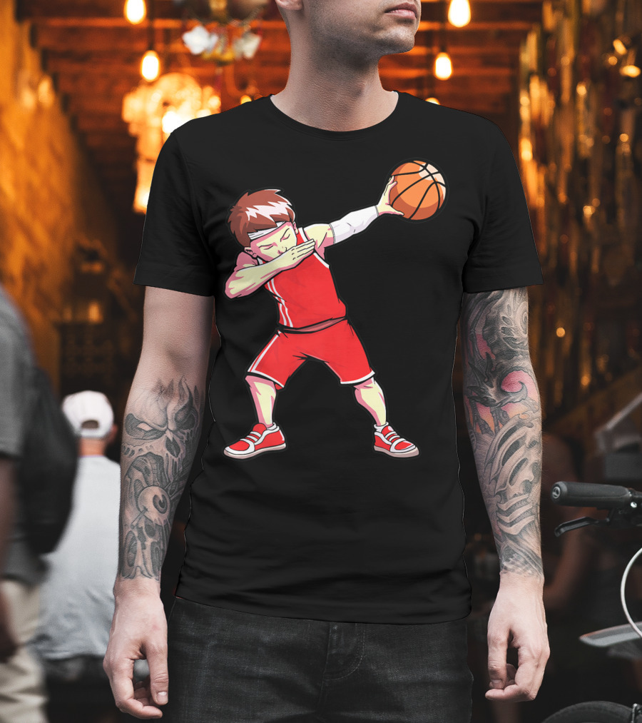 Dabbing Basketball Boy Dab Dance Player in Red Uniform Holding Ball T-Shirt