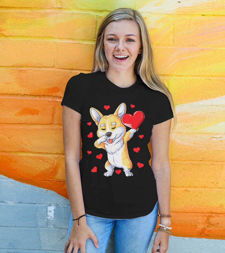 Valentines Day Dabbing Corgi Dog Lover Heart Boys Love T-Shirt
