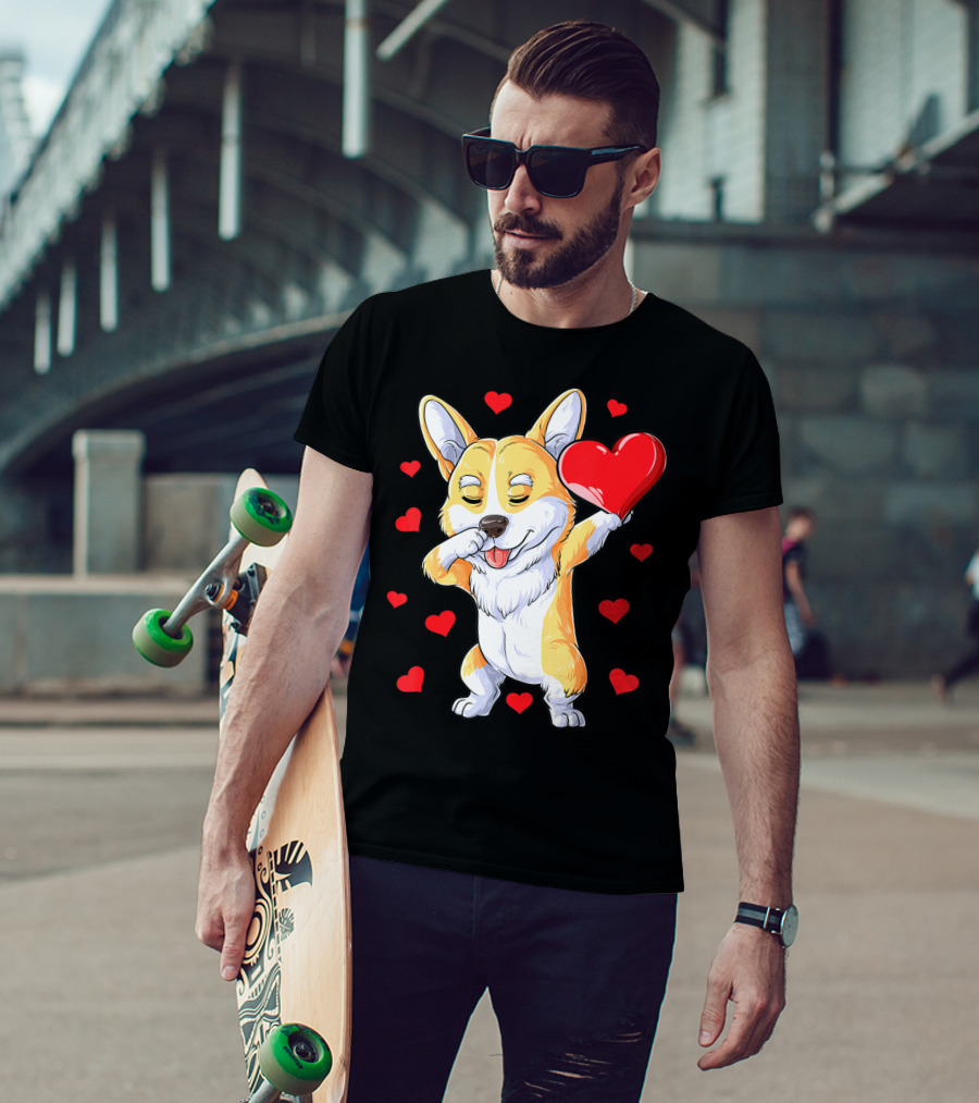 Valentines Day Dabbing Corgi Dog Lover Heart Boys Love T-Shirt