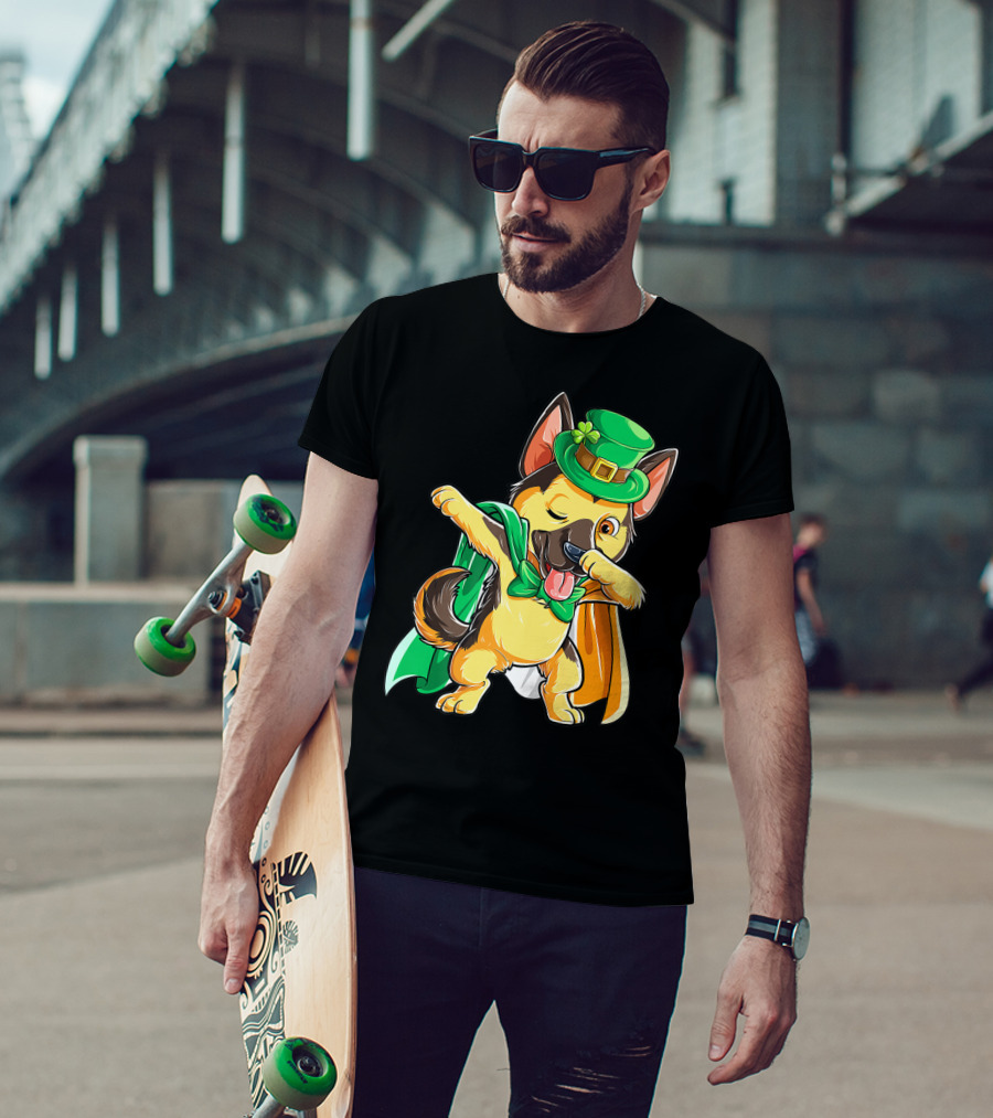 Dabbing German Shepherd Leprechaun St Patricks Day T-Shirt