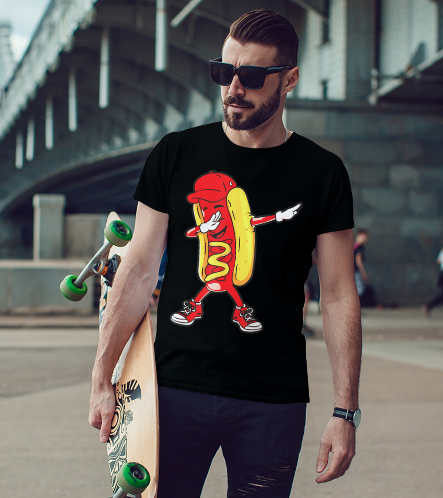 Dabbing Hot Dog Hip Hop Dance With Cap And Sneakers T-Shirt