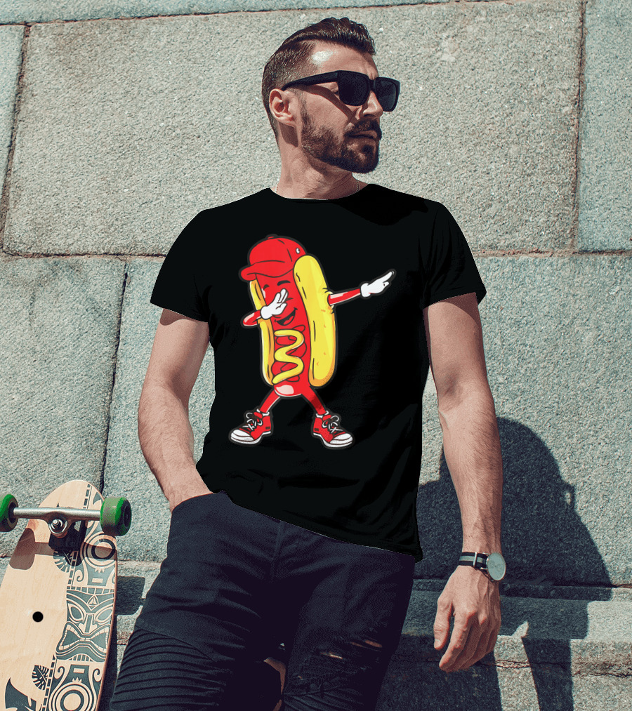 Dabbing Hot Dog Hip Hop Dance With Cap And Sneakers T-Shirt