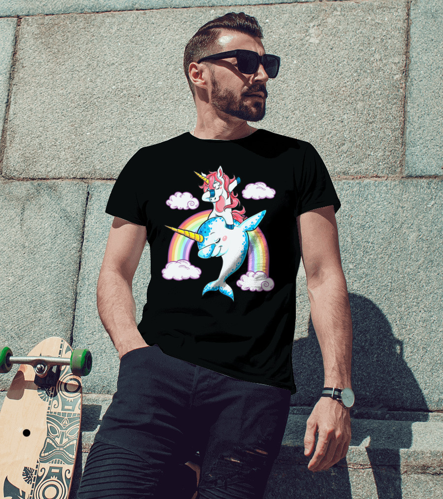 Dabbing Narwhal Unicorn Kids Rainbow Clouds Dab Squad T-Shirt