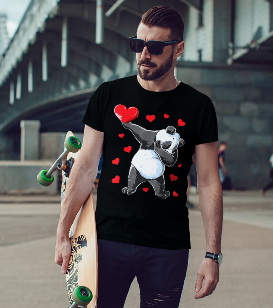 Valentines Day Dabbing Panda With Hearts Girls Bear T-Shirt